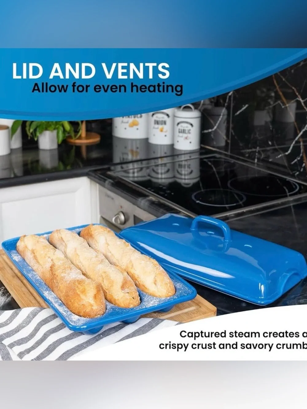 Bakebelle Ceramic Demi Baguette Pan With Lid For French Bread